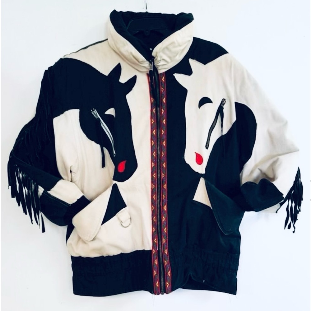 Neiman Marcus Vintage RARE 80s Southwestern Horse Puffer / Leather Jacket